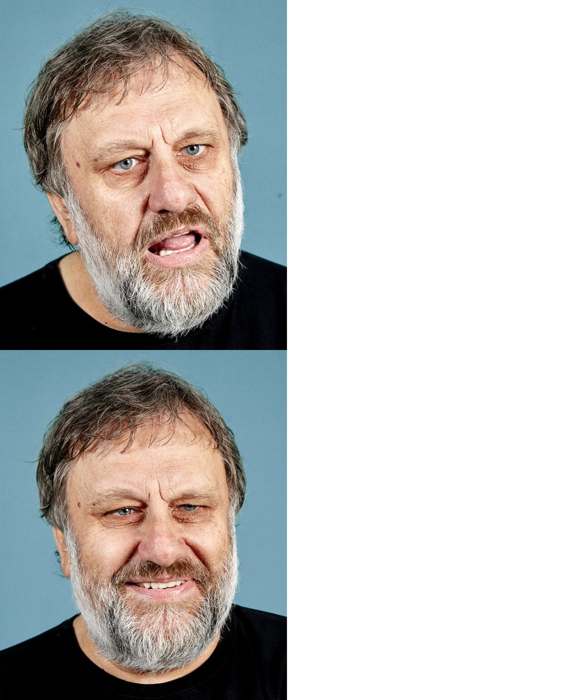 This meme features two images of a man with a serious expression in the top panel and a slightly annoyed or frustrated expression in the bottom panel. The text "When you're trying to be productive but you're still on the internet" appears in the bottom panel.